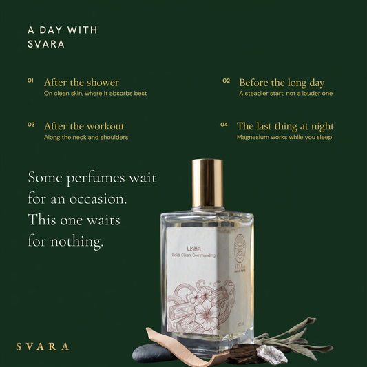 Svara magnesium oil bottle beside a clock and morning light, best time to apply transdermal magnesium