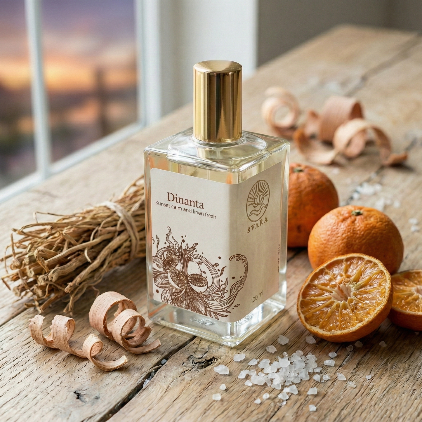 Dinanta functional fragrance India – vetiver cedarwood and musk oil based perfume by Svara