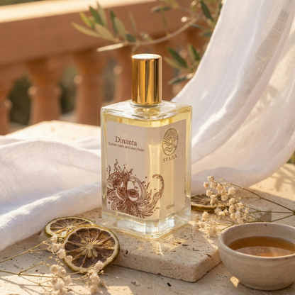 Long lasting perfume for sensitive skin India – Svara Dinanta chemical free citrus musk formula