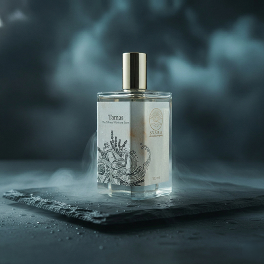 Svara Tamas magnesium infused wellness perfume bottle – alcohol free white oud lavender fragrance India