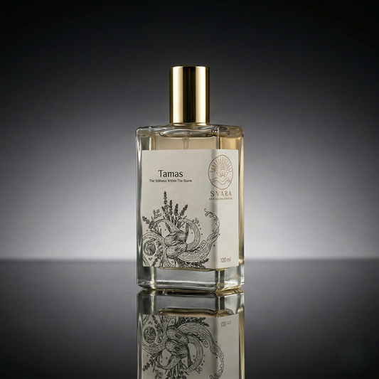 Tamas clean beauty fragrance India – modern white oud and lavender wellness perfume by Svara